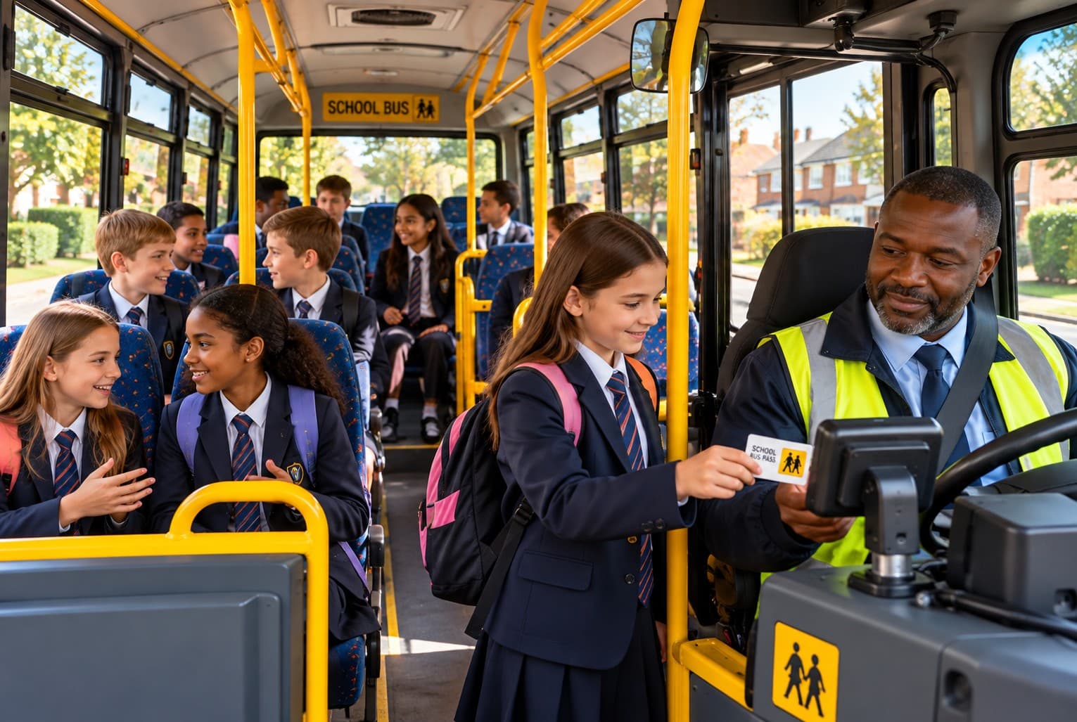 Students getting off the school bus outside their homes